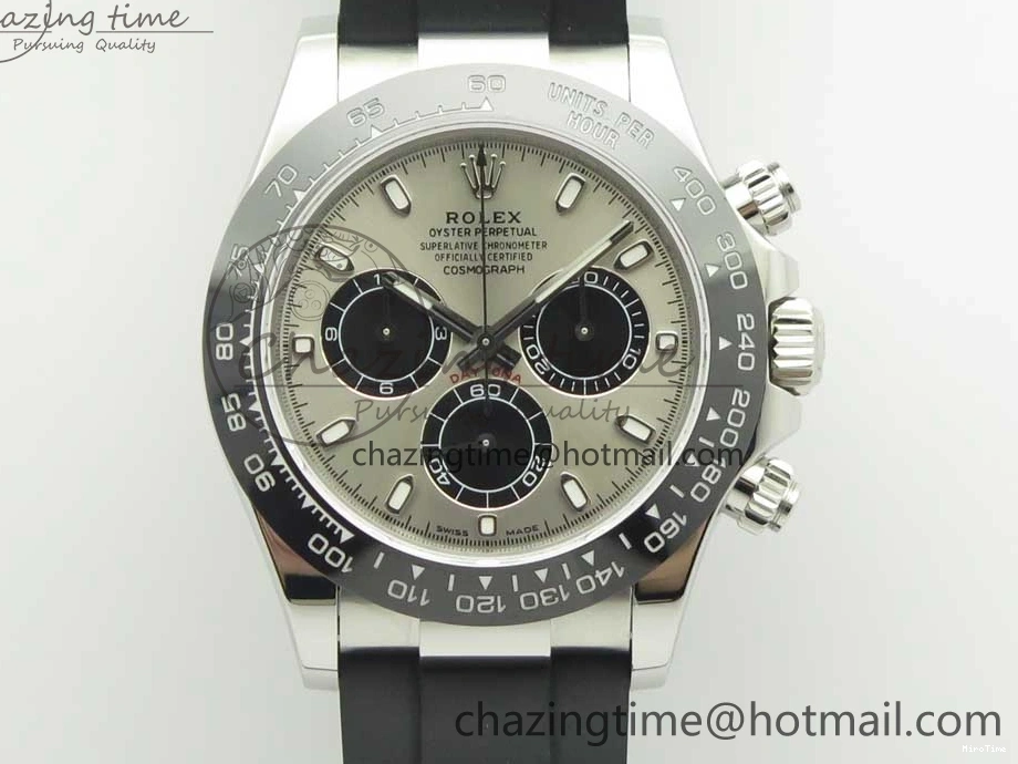 MiroTime 0217 Daytona 116519 Noob 1:1 Best Edition 904L SS Case Gray Black Dial on Black Rubber Strap SA4130 (Free Extra Strap) Durable 3336